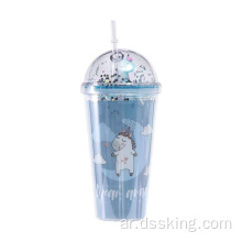 كأس الجليد الصيفي يونيكورن مع غطاء وقش
